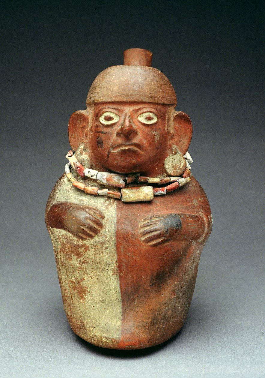 Kengyeles váza, amely koka hatása alatt álló méltóságot ábrázol, Kr.u. 1.-8. század (terrakotta) (lásd még: 157689) alkotó: Moche