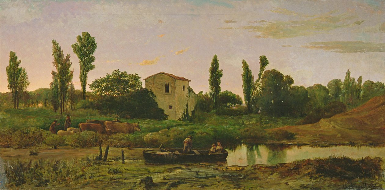 Táj csónakkal, 1867 alkotó: Modest Urgell