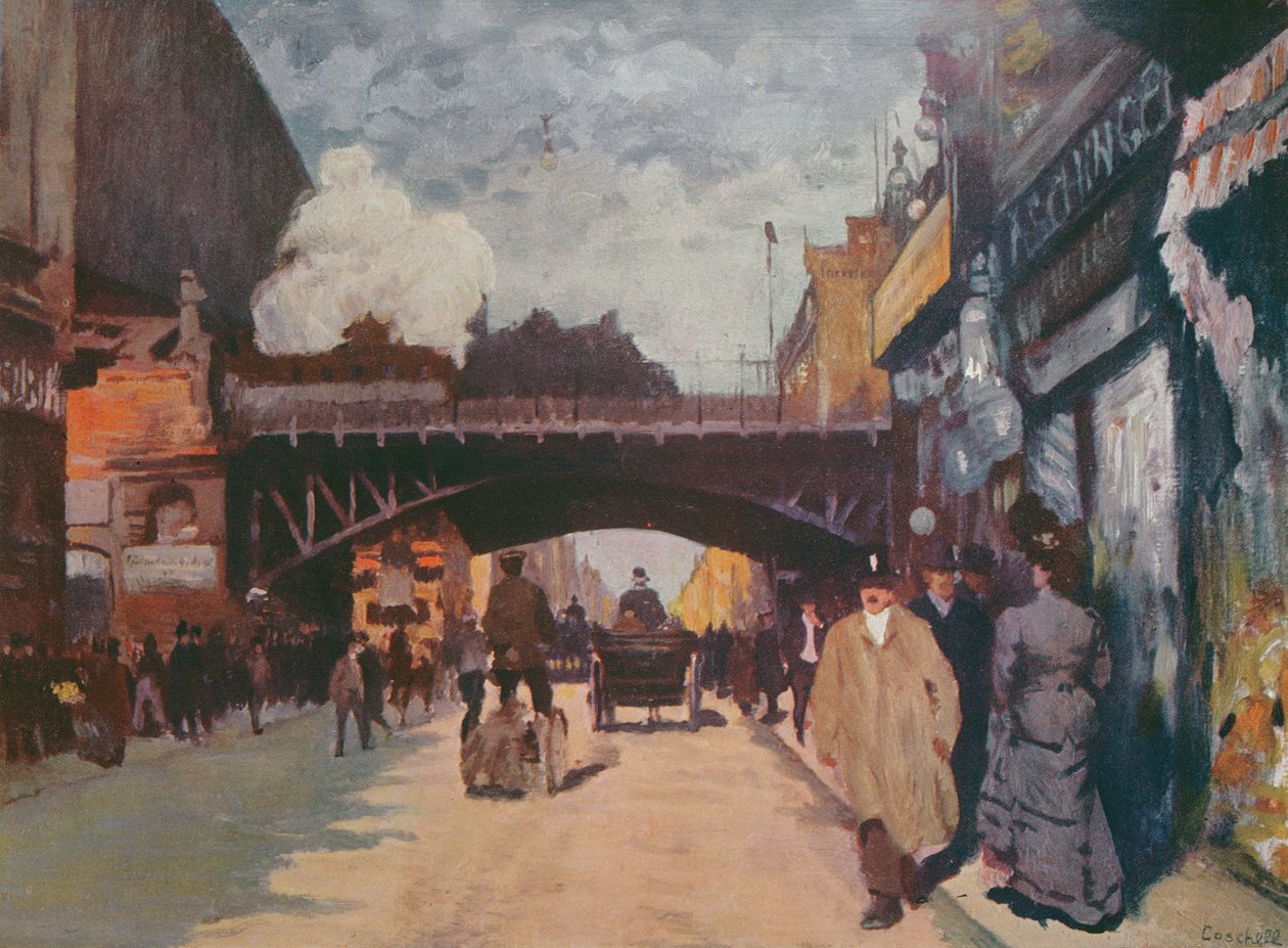 Utca Berlinben: Friedrichstrasse a Georgenstrasse sarkán, 1900 körül alkotó: Moritz Coschell