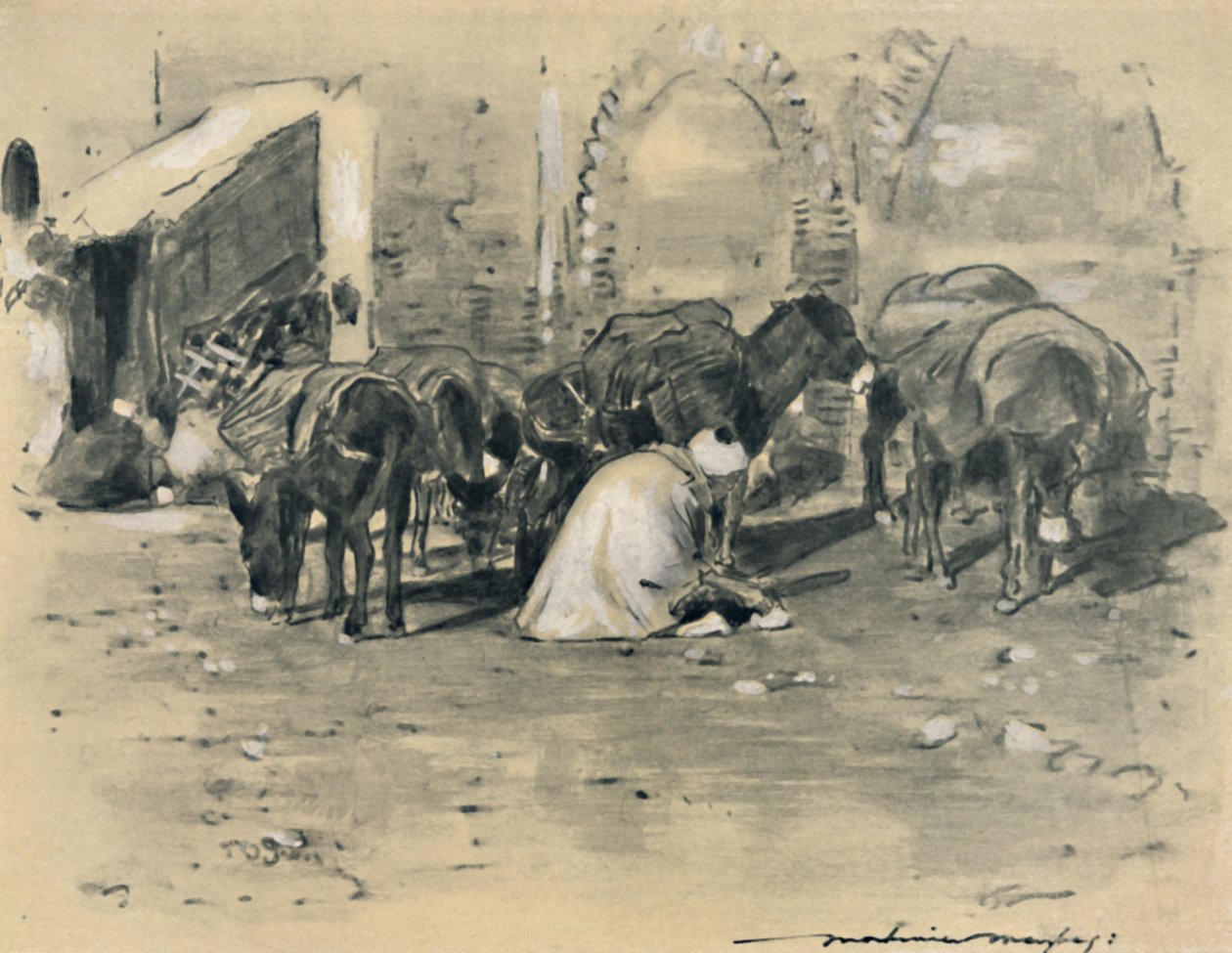 "Utcai jelenet Tangerben", 1903. alkotó: Mortimer L Menpes
