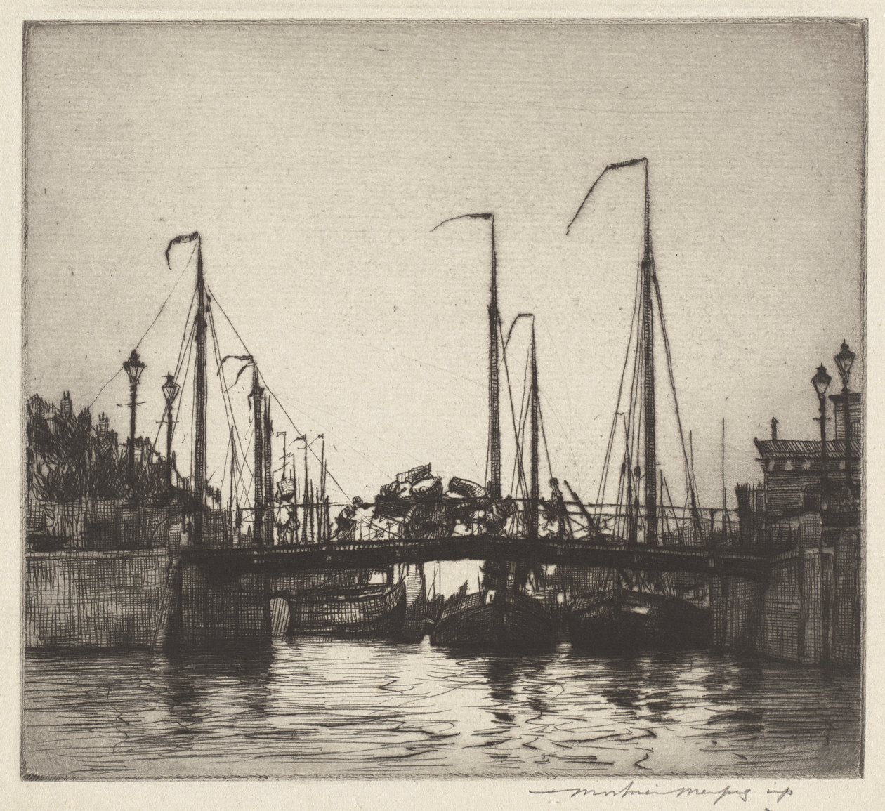 Bridge, Rotterdam (Chioggia: halászhajók) alkotó: Mortimer Menpes