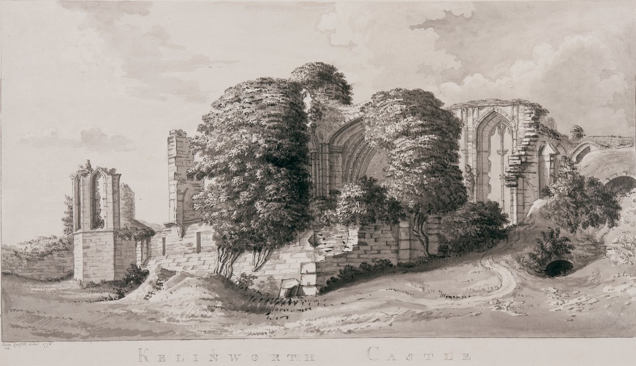 Kenilworth Castle, 1776 (toll, ecset és tinta, papír) alkotó: Moses Griffith