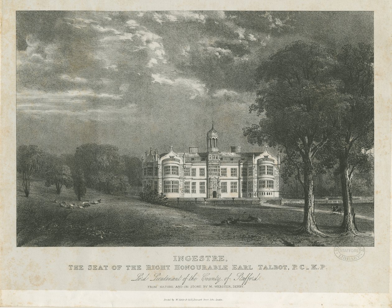 Ingestre Hall: litográfia, nd [c 1840] alkotó: Moses Webster