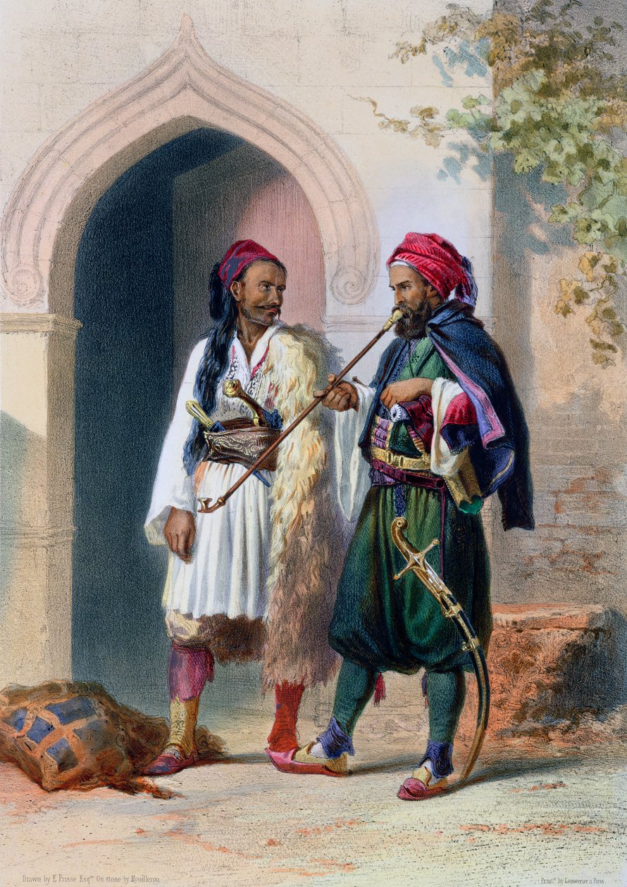 Arnaout és Osmanli katonák Alexandriában, Egyiptomban, 1848 alkotó: Mouilleron