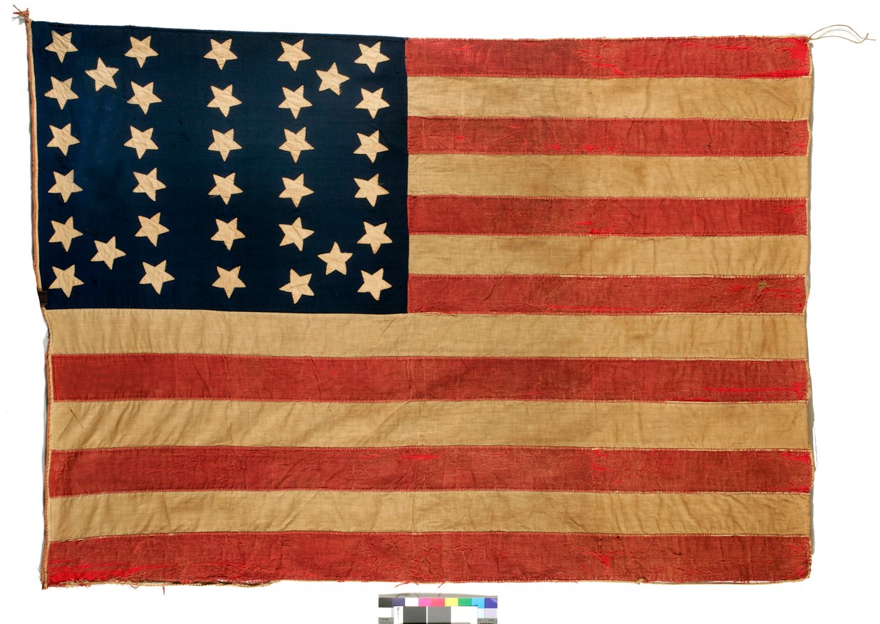 Zászló: 34 csillagos amerikai, 1861-63 (gyapjú és pamut) (a hátlapot lásd 398898) alkotó: Mrs. John E. Forbes