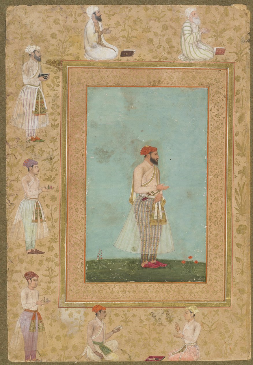 Egy udvaronc, a néhai Shahjahan albumból, leválasztott kéziratos fólió, 1650 körül alkotó: Mughal School