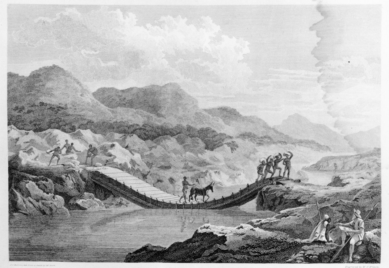 Önarckép a szenegáli Bafing folyó hídjának vázlatáról, az "Utazás Afrika belső vidékein" című, 1799-ben megjelent kötetből. alkotó: Mungo Park
