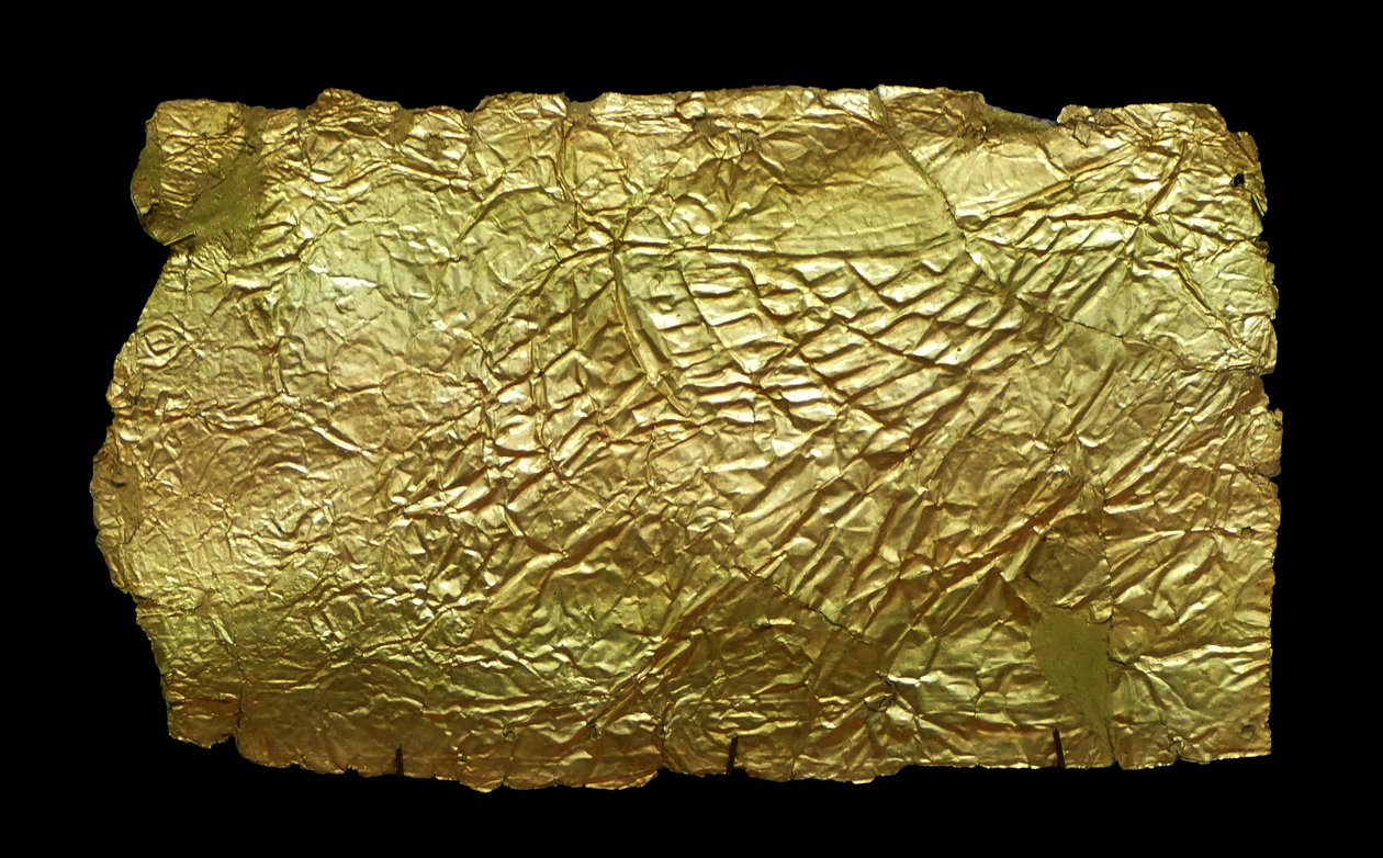 Aranylemez borítás üveg váza alakú emléktáblához alkotó: Mycenaean