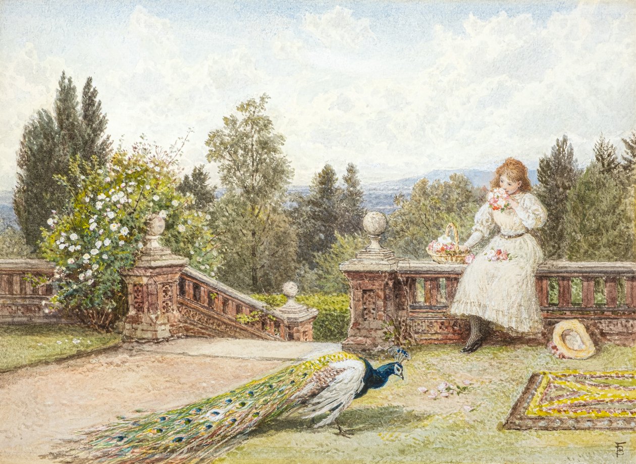 A terasz (akvarell) alkotó: Myles Birket Foster