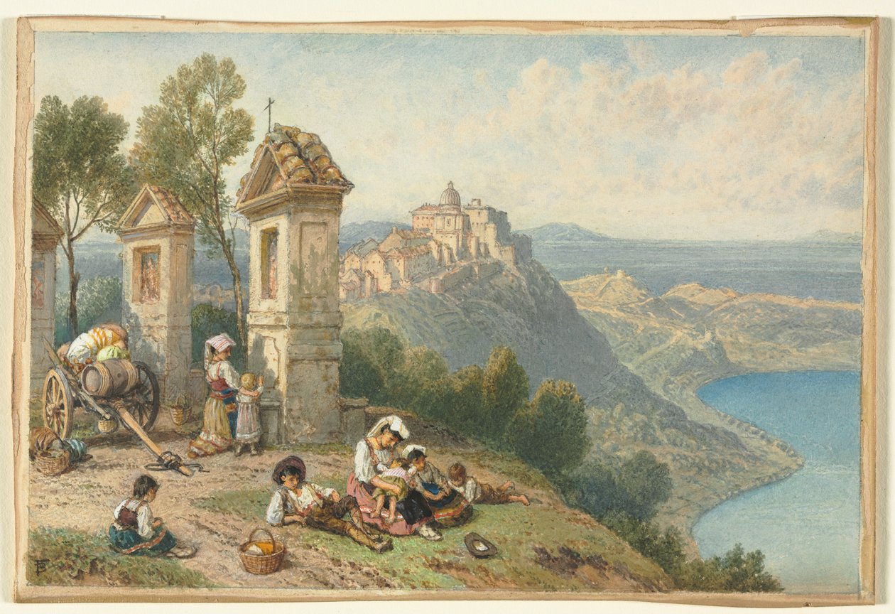 Castel Gandolfo látképe, c. 1870-es évek. alkotó: Myles Birket Foster