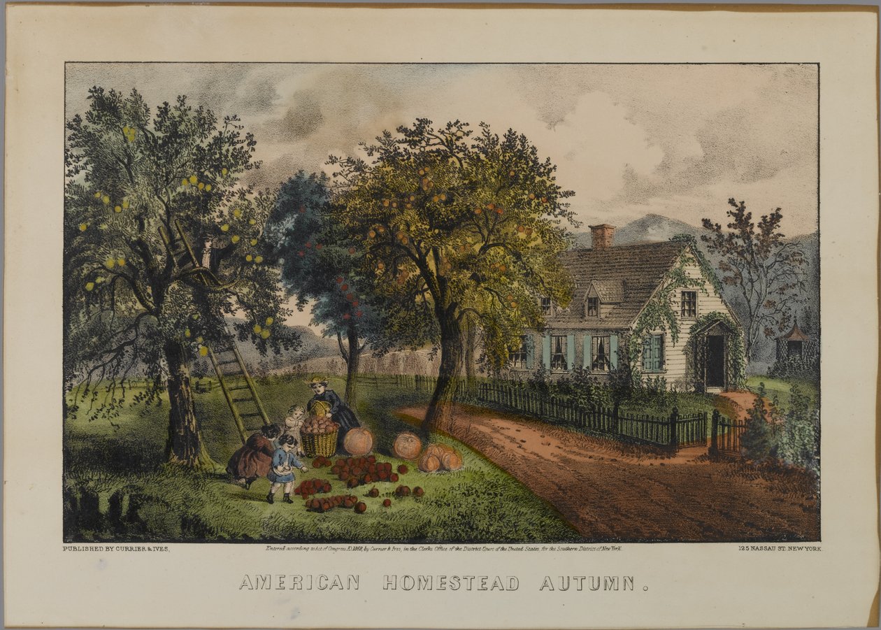 American Homestead Autumn, 1868-69 (kézzel színezett litó) alkotó: N. and Ives, J.M. Currier