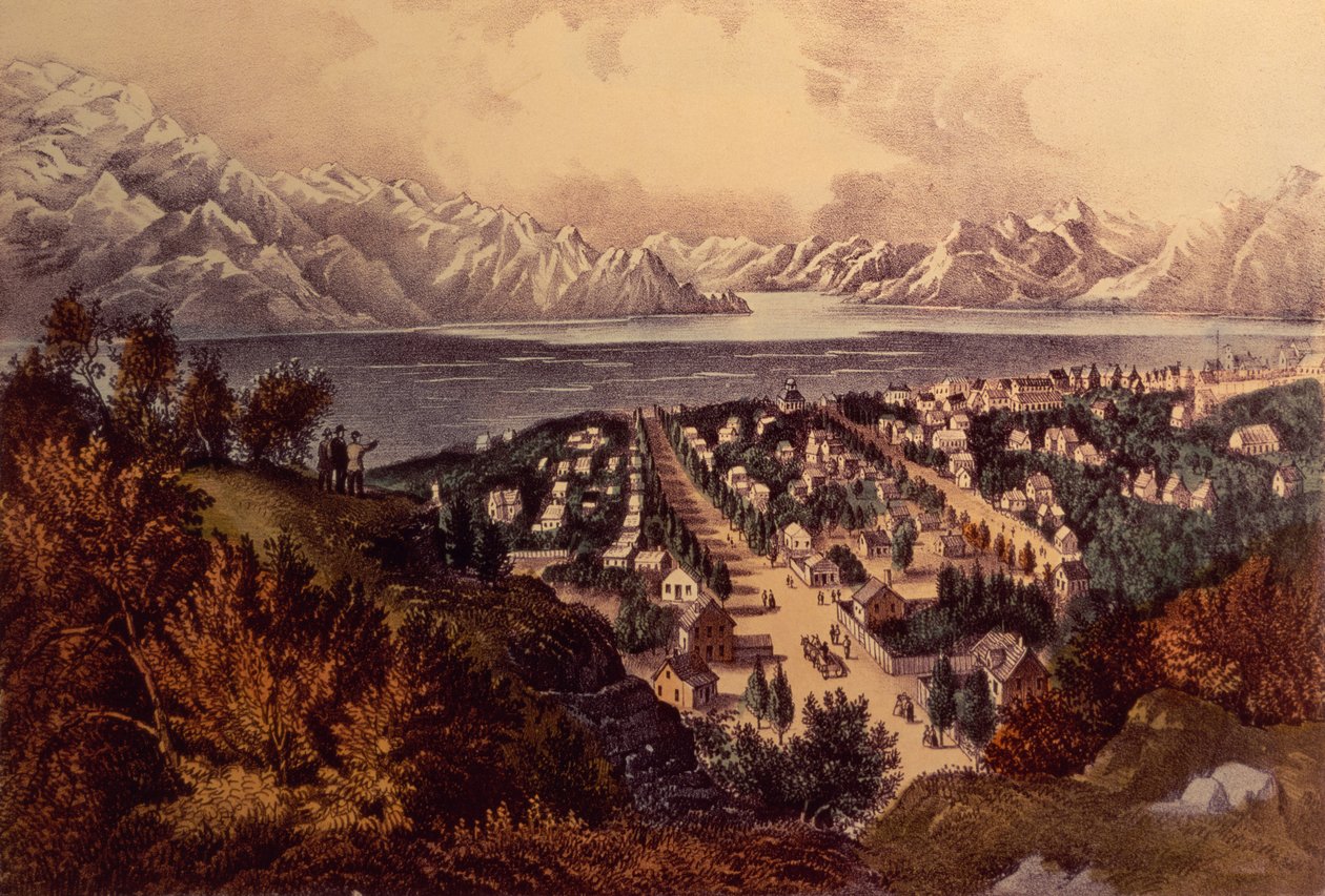 Great Salt Lake, Utah (színes litho) alkotó: N. and Ives, J.M. Currier