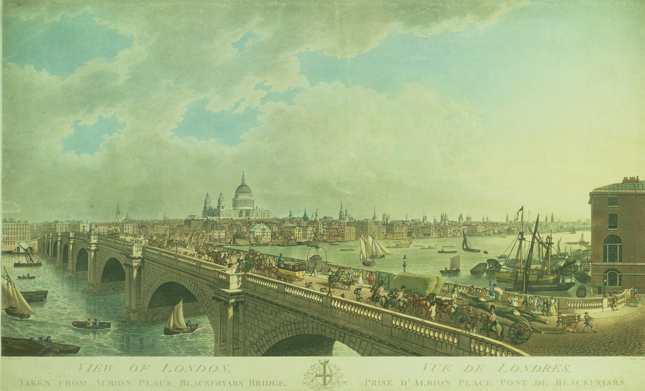 London kilátása az Albion Place-ről, a Blackfriars Bridge-ről, Joseph Constantine Stadler (fl.1780-1812) metszetében, pub. 1802 (akvatinta) alkotó: N.R. Black