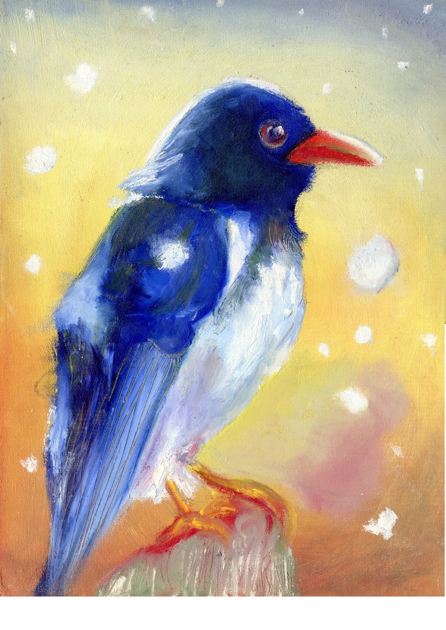 Vörös Billed Szarka hócseppekkel, 2012, alkotó: Nancy Moniz Charalambous