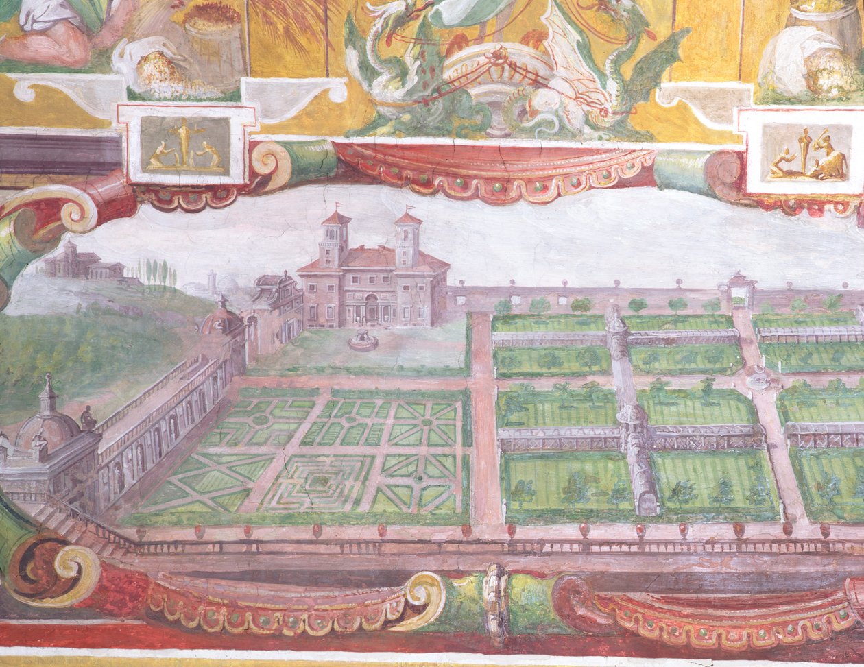 Francesco deMedici Studiolo-tanulmánya 1541-87, a boltozatdísz részlete, amely a villa és a kertek tervét ábrázolja, 1564-75 freskó alkotó: Bartolomeo Ammannati