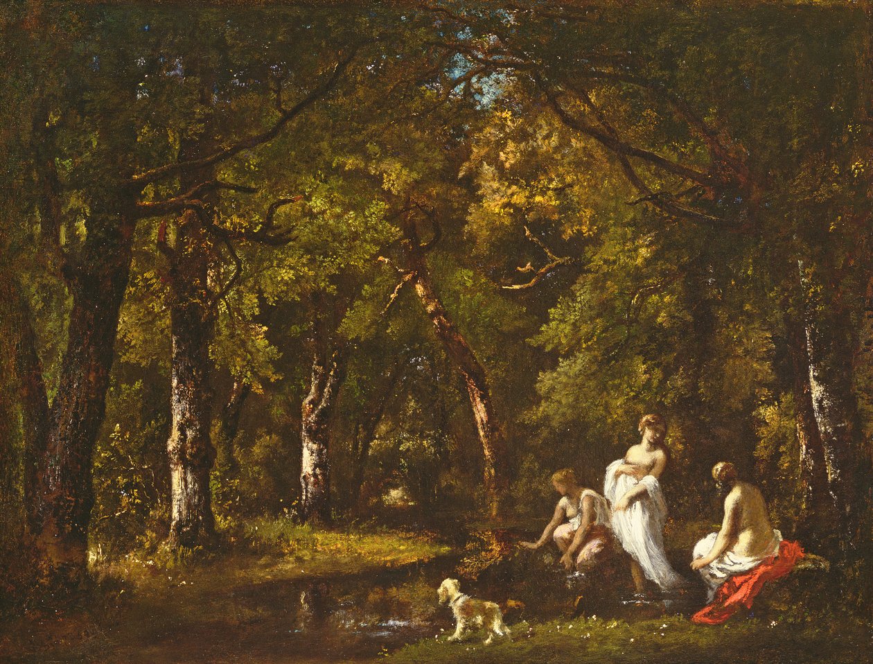 Fürdőzők a Woodland Stream mellett, 1859 (olaj, ragasztóval bélelt vászon) alkotó: Narcisse Virgile Diaz de la Peña