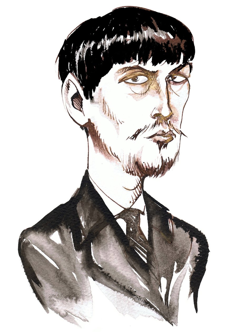 Achille-Claude Debussy francia zeneszerző (1862-1918), tuskarikatúra fiatal férfiként alkotó: Neale Osborne