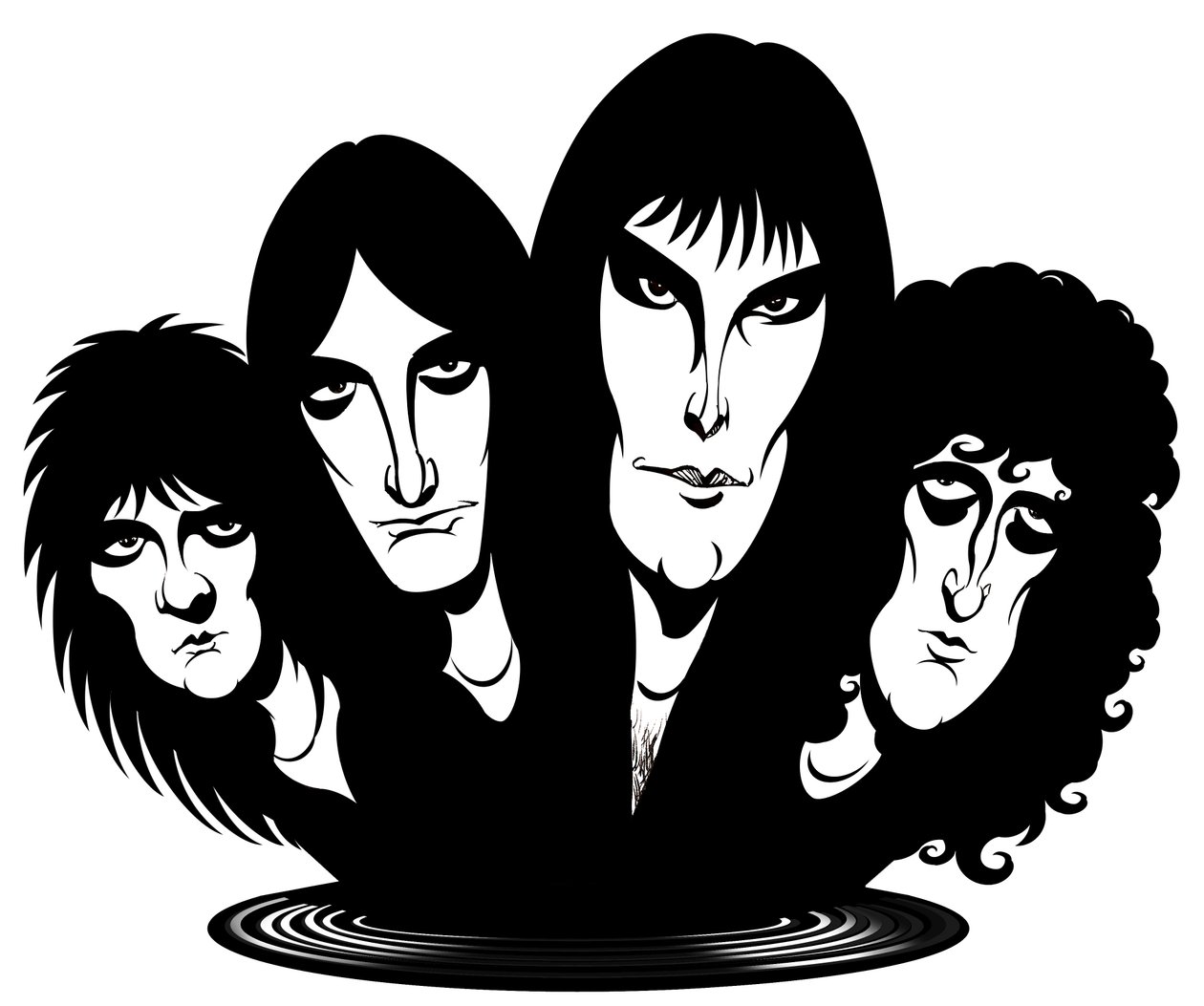 1971-ben alakult brit rockegyüttes; karikatúra balról jobbra: Roger Taylor (dobos, énekes, 1949. július 26. - alkotó: Neale Osborne