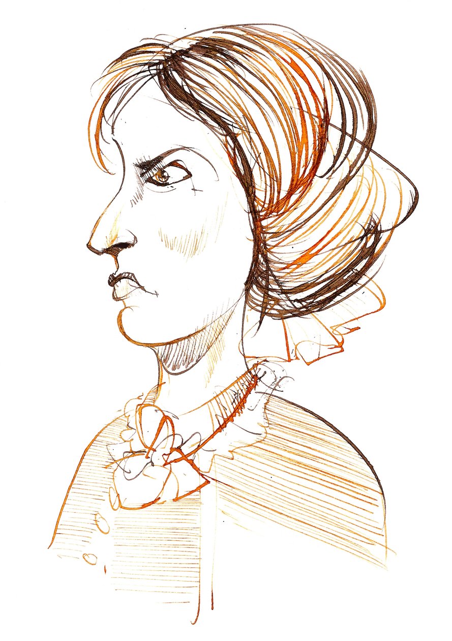 Charlotte Bronte - angol regényíró és költő (1816 - 1855); karikatúra profilban alkotó: Neale Osborne
