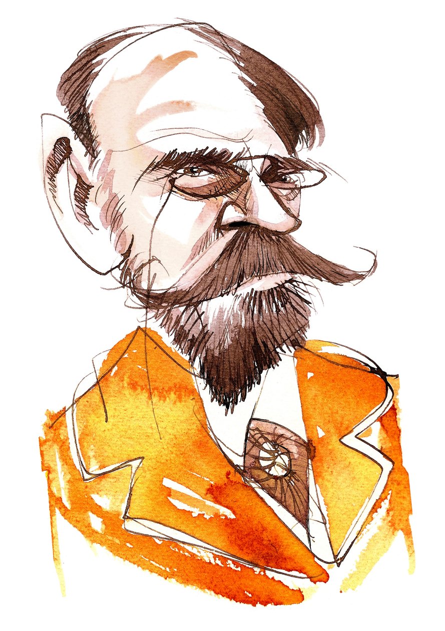 Emile Zola francia regényíró (1840-1902); karikatúra alkotó: Neale Osborne