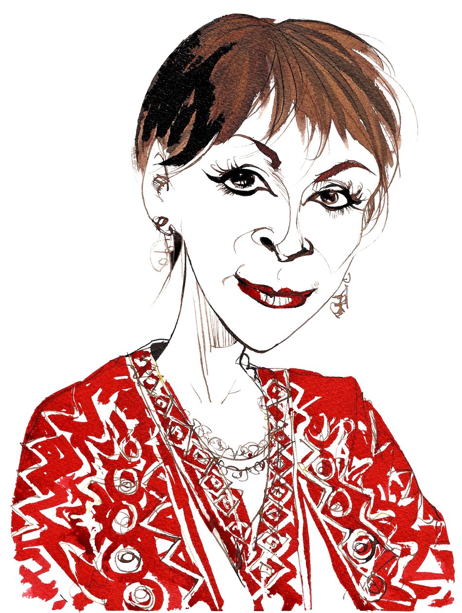 Isabel Allende, chilei-amerikai mágikus-realista író, leginkább A szellemek háza (1982) és a Fenevadak városa (2002) című regényeiről ismert; karikatúra alkotó: Neale Osborne