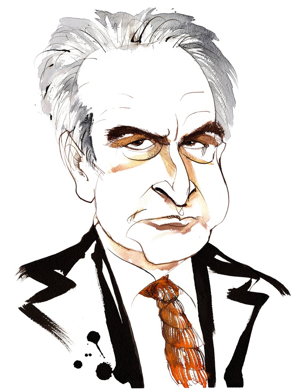 John Banville ír regény- és forgatókönyvíró; krimiíró Benjamin Black írónévvel; karikatúra hurokkötővel alkotó: Neale Osborne