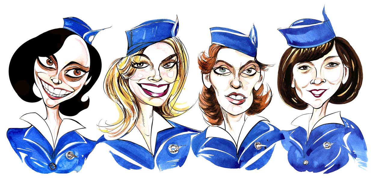 Pan Am - a tévéműsor szereplőinek karikatúrája alkotó: Neale Osborne