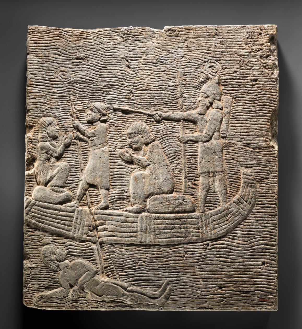 Dombormű: Asszír katona foglyokat vezet a vízen, Kr.e. 668–627 (gipsalabástrom) alkotó: Neo Assyrian