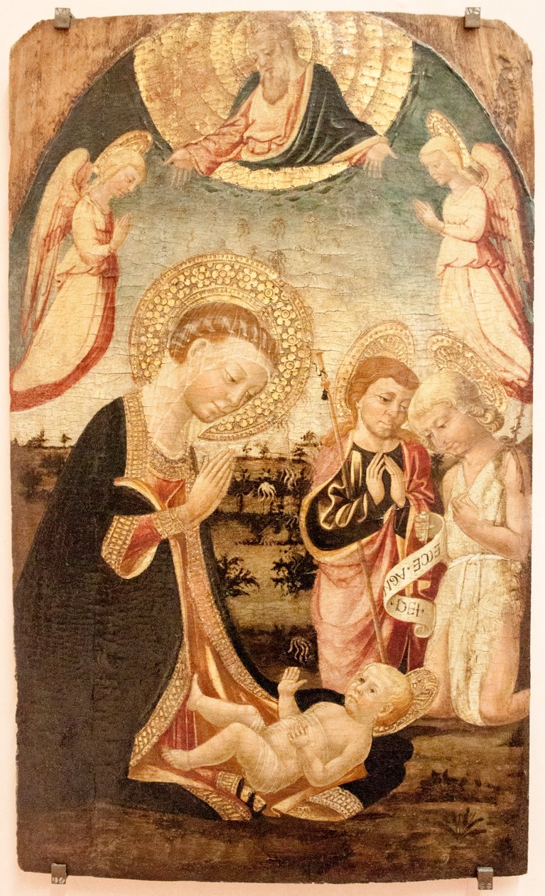 Gyermekimádás a Szűzzel, San Giovannino, San Jacopo Maggiore, az angyalok és az Atyaisten alkotó: Neri di Bicci