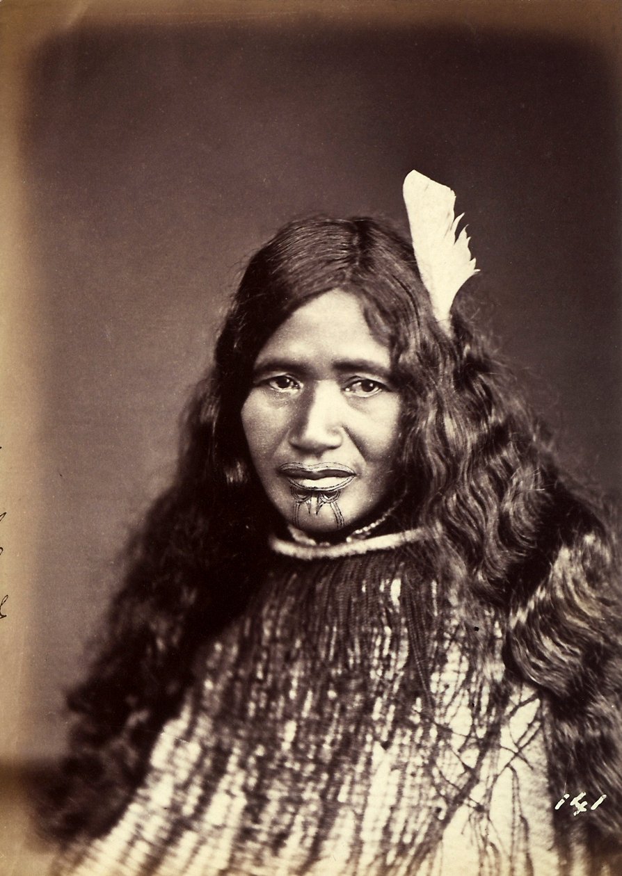 Egy tetovált arcú maori portréja, 1886-88 körül alkotó: New Zealand Photographer