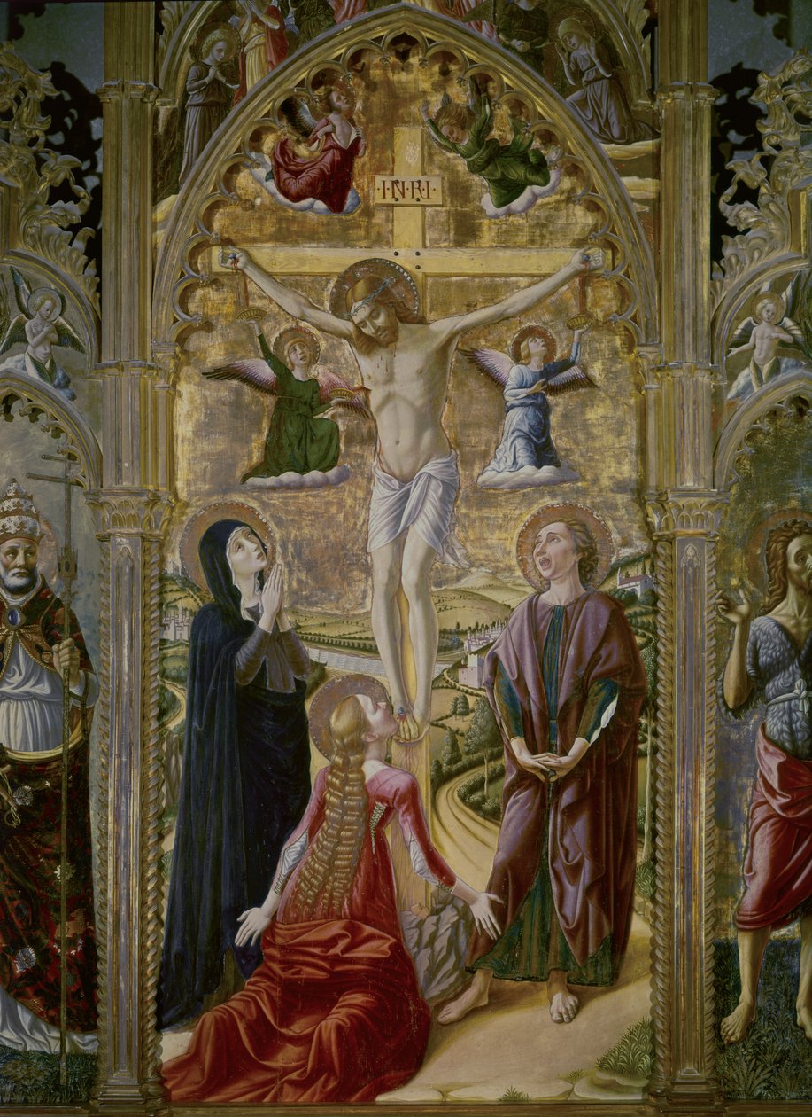 Keresztre feszítés. 1480. (tempera és arany, tábla) alkotó: Niccolo Alunno