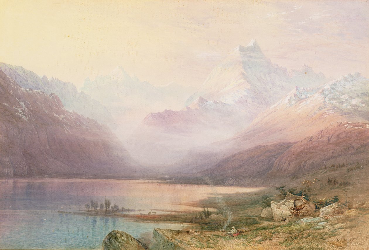 Mount Cook és Pukaki-tó, South Island, Új-Zéland, 1872 alkotó: Nicholas Chevalier