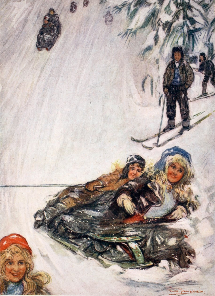 Lányok felborult szánon, Holmencollen, 1905 alkotó: Nico Jungman