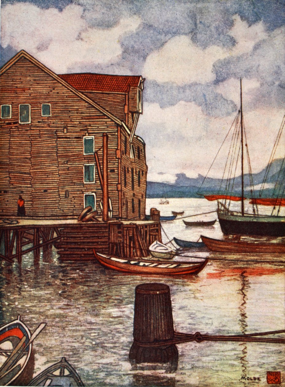 Régi raktár és csónakok, Molde, 1905 alkotó: Nico Jungman
