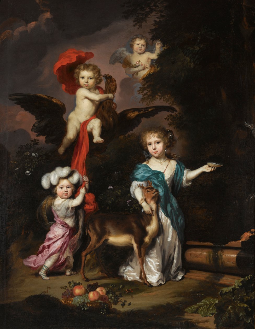 Négy gyermek portréja, mint Ceres, Ganümédész, egy kerub és Diana alkotó: Nicolaes Maes