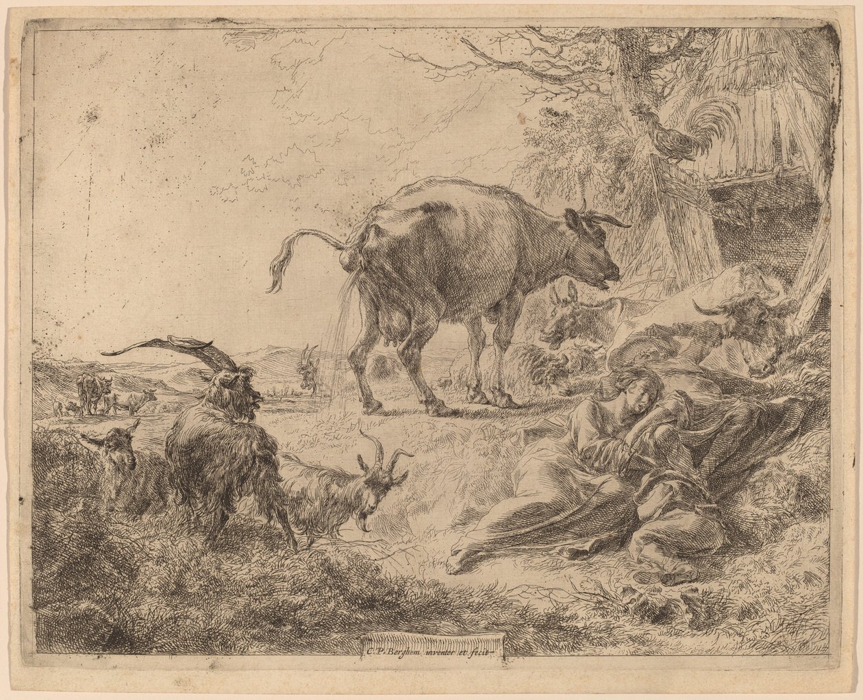Tehén Pissing. alkotó: Nicolaes Berchem