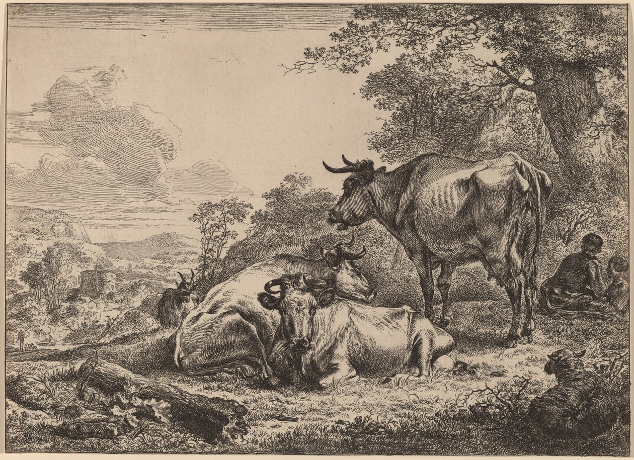 Pihenő tehenek. alkotó: Nicolaes Berchem