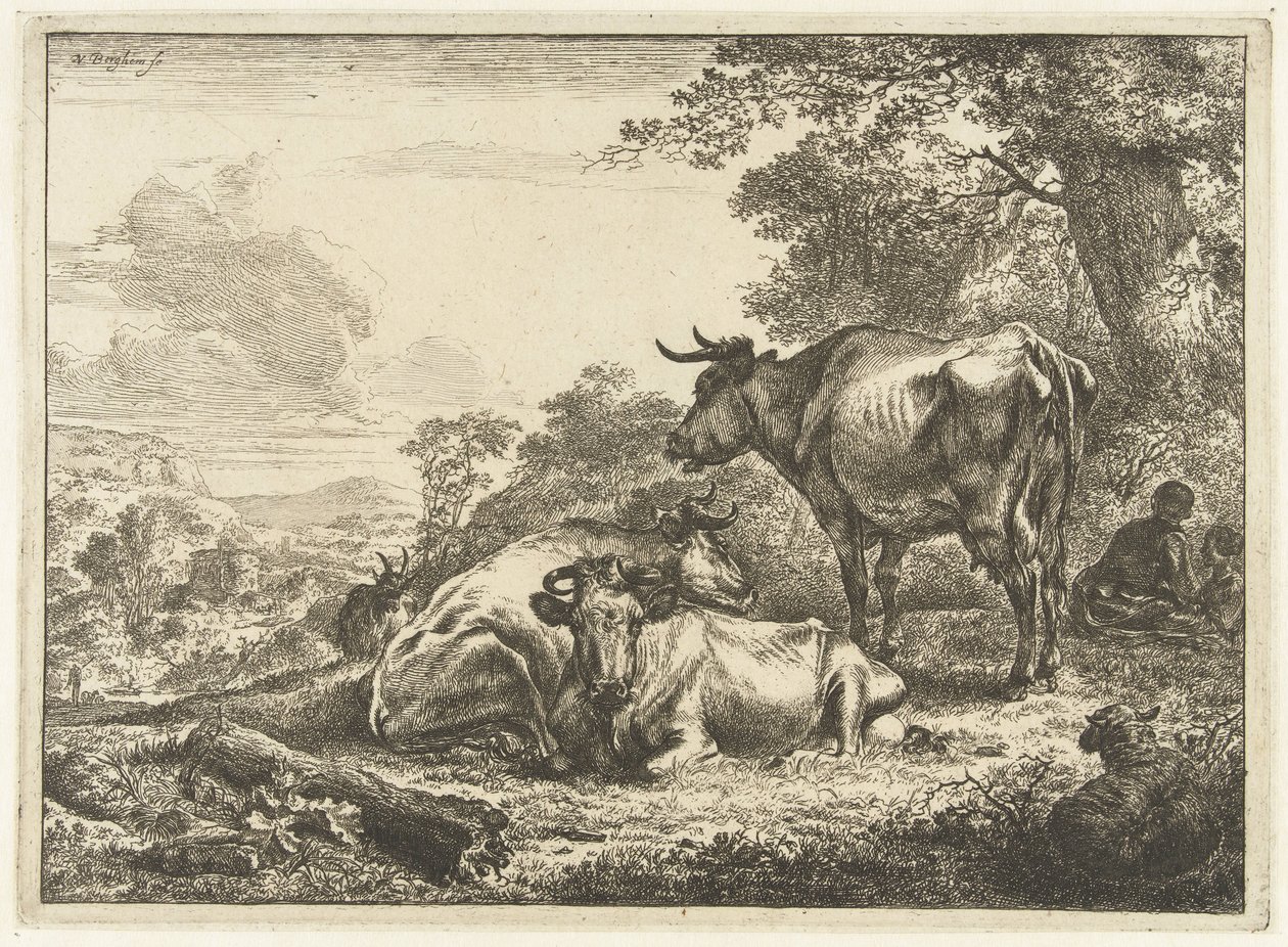 Három pihenő tehén alkotó: Nicolaes Pietersz Berchem