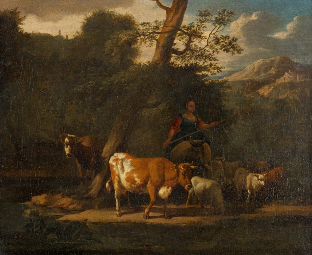 Pásztorlány tehenekkel egy fa alatt alkotó: Nicolaes Pietersz. Berchem