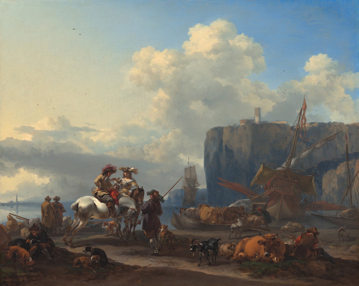 Kilátás egy olasz kikötőre alkotó: Nicolaes Pietersz Berchem
