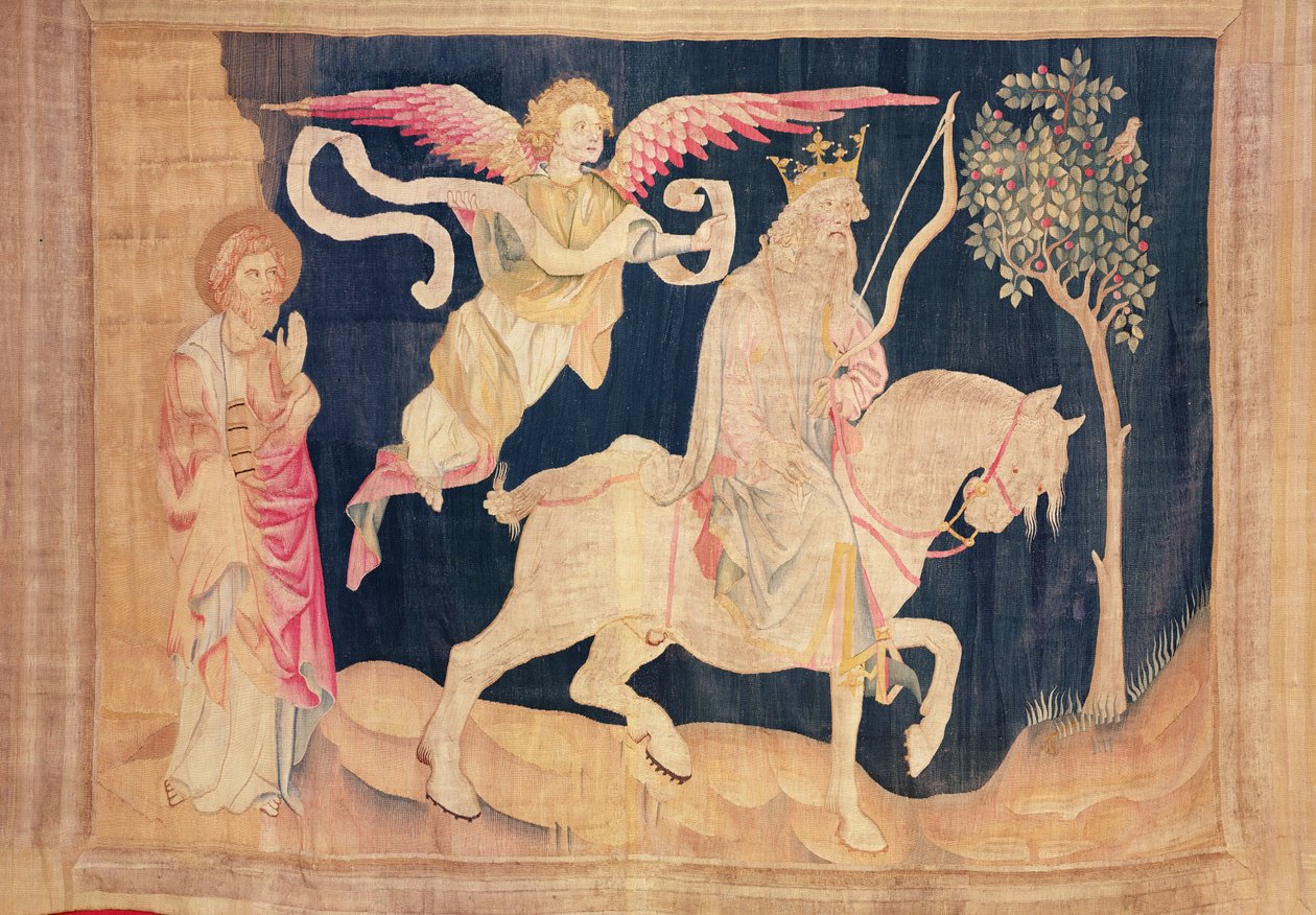 A fehér ló lovasa, az Apokalipszis Angers-i kárpitból, 1373-1387 (szőttes) alkotó: Nicolas Bataille