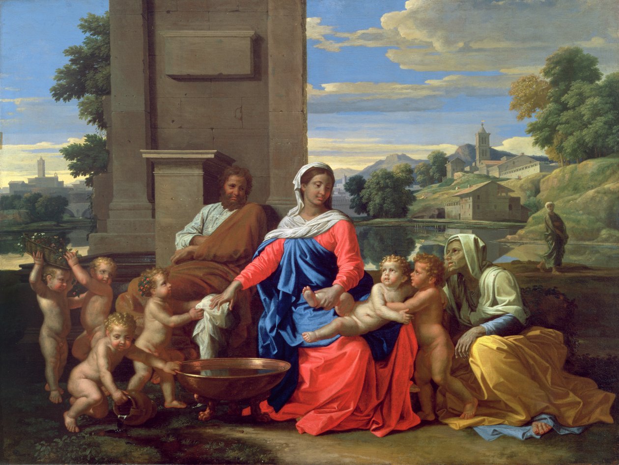 A Szent Család a csecsemő Keresztelő Szent Jánossal és Szent Erzsébettel, 1650-51 alkotó: Nicolas Poussin