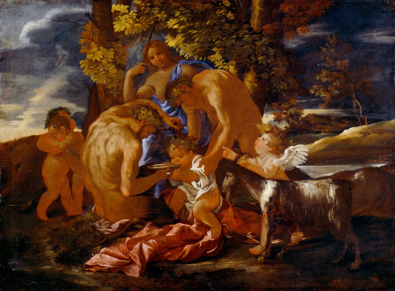 Bacchus nevelése alkotó: Nicolas Poussin