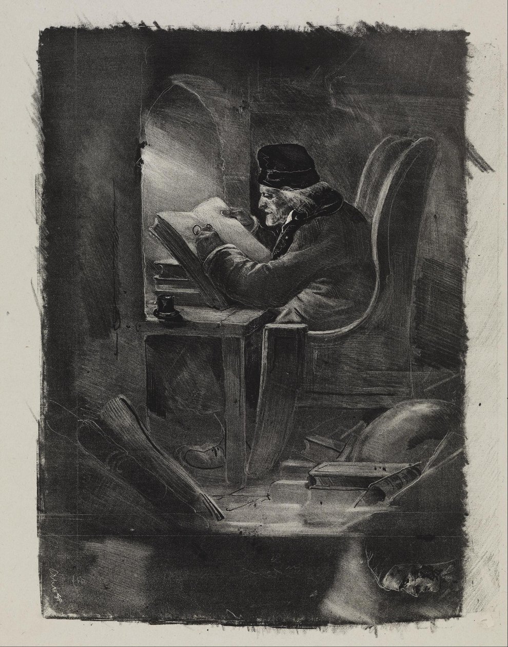 Esszé a mezzotintában (Geográfus) alkotó: Nicolas Toussaint Charlet