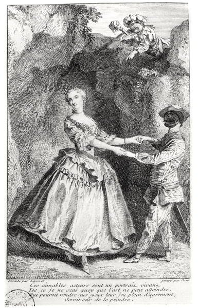 Harlekin és Colombine Louis de Boissy (1694-1758) vígjátékában, amelyet Laurent Cars (1699-1771) vésett alkotó: Nicolas after Lancret