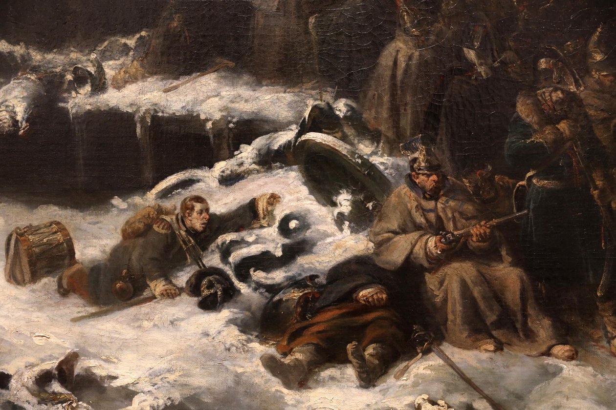 Napóleon hadsereg visszavonul Oroszországból, részlet, 1836 alkotó: Nicolas Toussaint Charlet