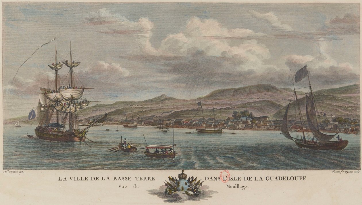 Basse-Terre horgonyzóhely Guadeloupe-on 1776-ban alkotó: Nicolas Ozanne