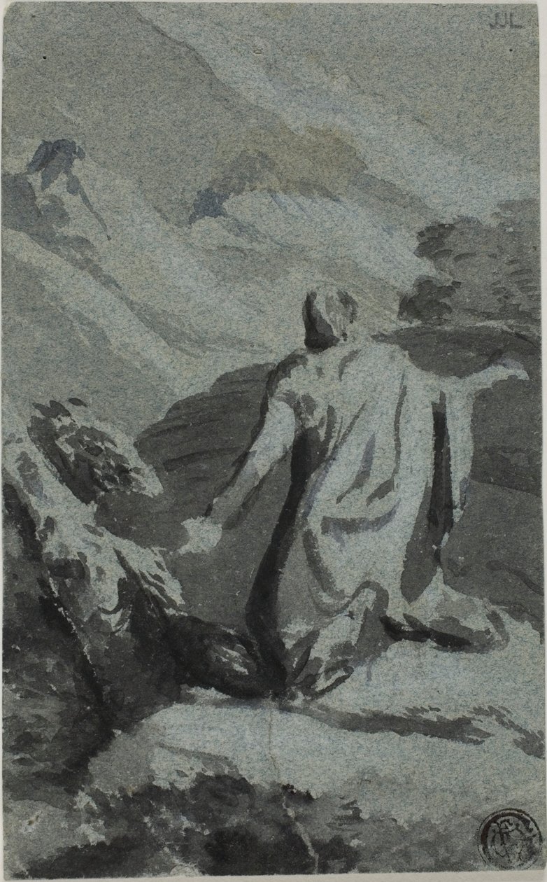 Imádkozó ember a vadonban alkotó: Nicolas Poussin