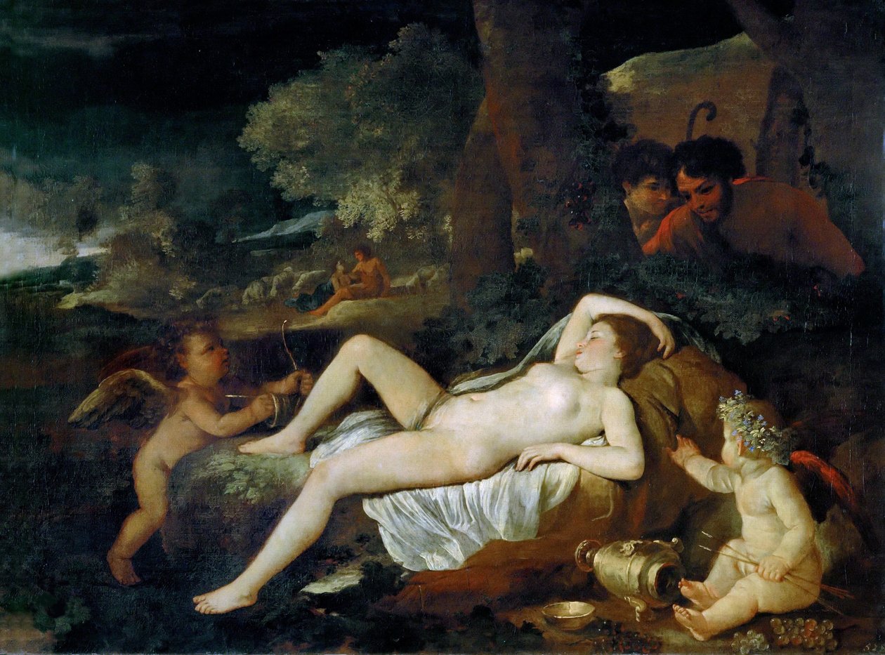 Pihenő Vénusz Ámorral, 1624 körül. alkotó: Nicolas Poussin