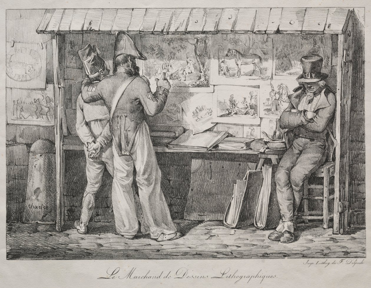 A litográfia kereskedő. alkotó: Nicolas Toussaint Charlet